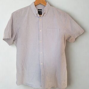 GAP Men's White and Blue Pinstripe Shirt